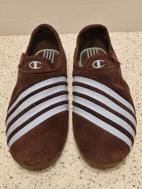 Champion Women’s Brown Blue Suede Sneaker Slip On Fasten Shoes Athletic SZ 6